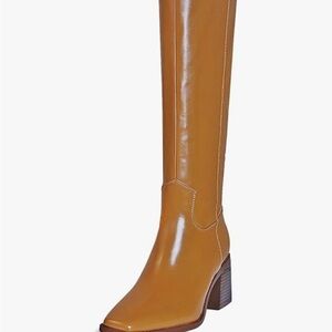Chic Tan Leather Heeled Knee High Boots ( definitely fit wider calf)